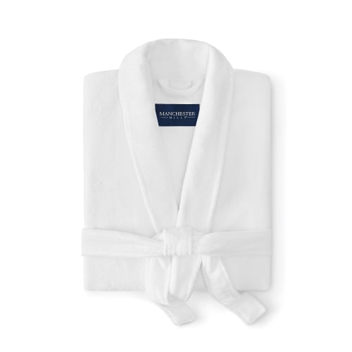 Peignoir à col châle en tissu éponge, velours et coton, 52 po L, 12 oz, blanc